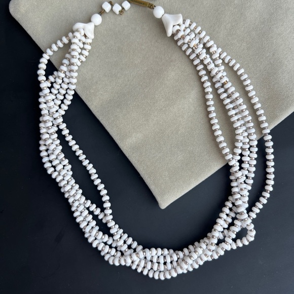 Vintage Milk glass Beaded Necklace - Picture 1 of 9